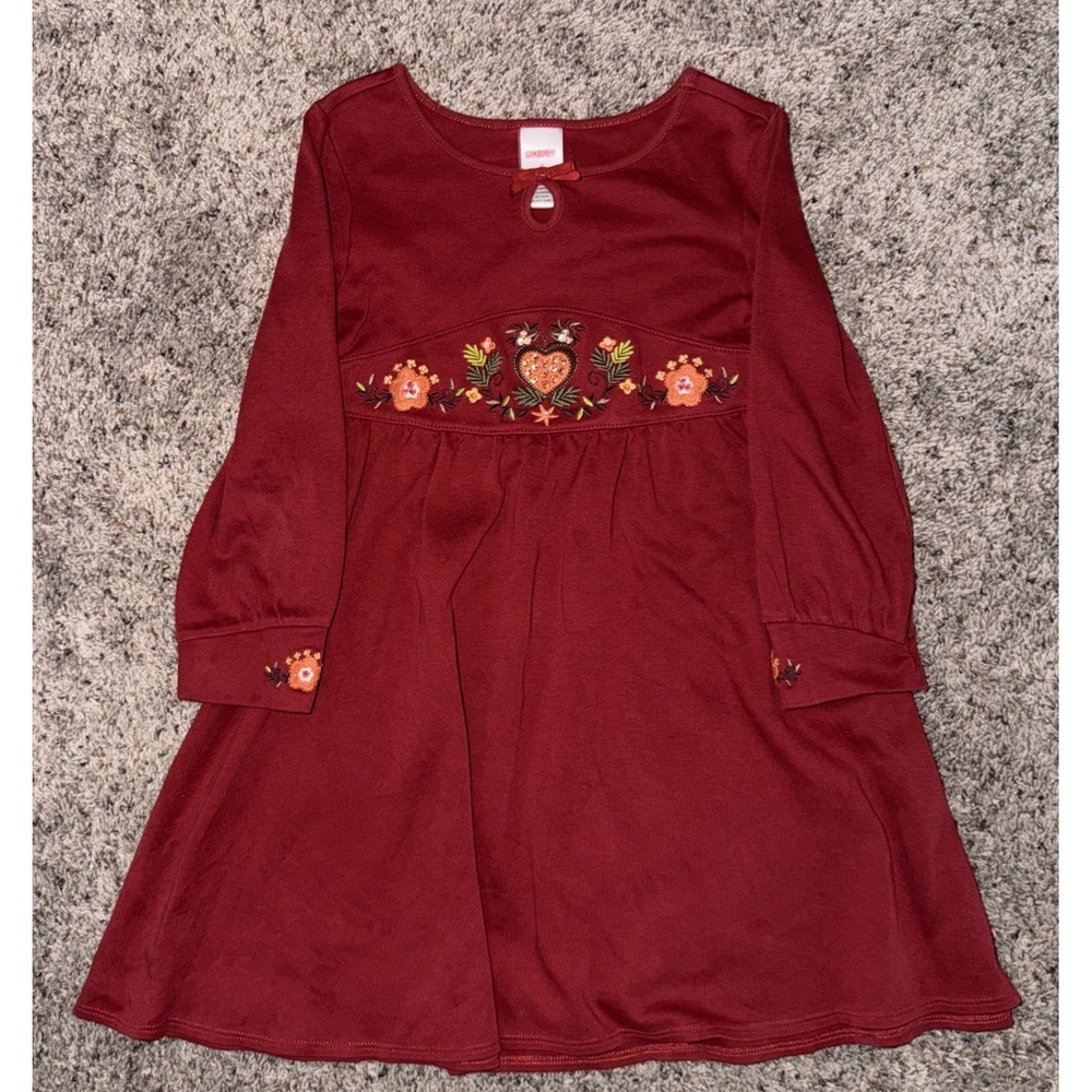Gymboree 2006 Embroidered Floral Harvest Dress Burgundy/Red‎ Long Sleeve Size 6